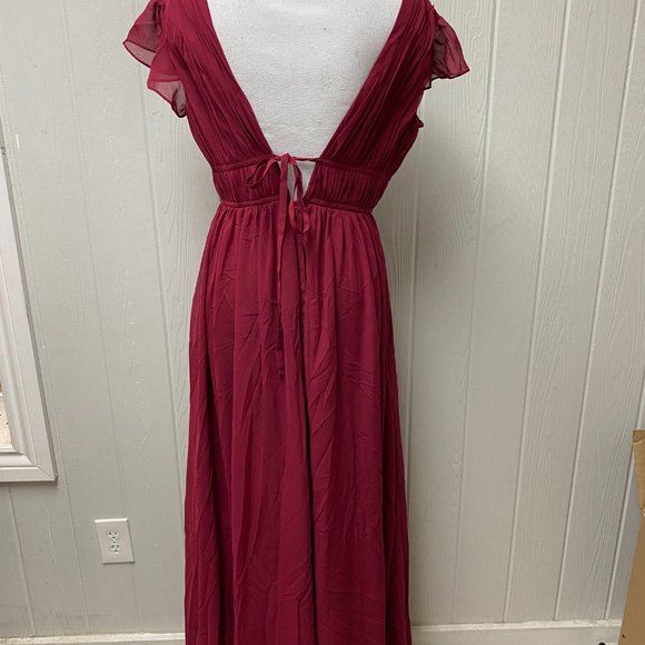 JJ's House Burgundy A-line Deep V Floor-Length Chiffon Formal Dress Sz 8 269486 - Picture 5 of 9